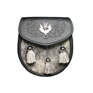 <b>Leather</b> Sporran Semi <b>Dress</b> Sporran With Embossed Thistle Design Scottish Kilt Sporran Bag - Product Image 1