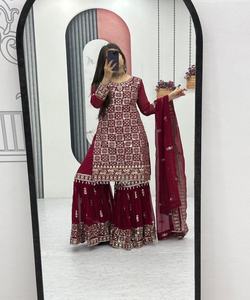 FIL À BRODER GEORGETTE ATTRACTIF ET HAUT DE TRAVAIL DE SÉQUENCE SHARARA AVEC DUPATTA VÊTEMENT DE MARIAGE PRIX DE GROS VÊTEMENT ETHNIQUE - Product Image 2