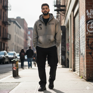 Trending Grey Rexfit Zip Up Hoodie With Distressed <b>Details</b> Premium Fabric Street Style Ideal For Casual Wear And Daily Fashion - Product Image 5