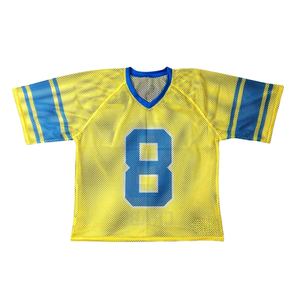 Camiseta de fútbol americano con estampado de malla de ojo de buey azul personalizada de fábrica Premium, camiseta de gran tamaño con cuello en V Retro Boxy Fit High - Product Image 3