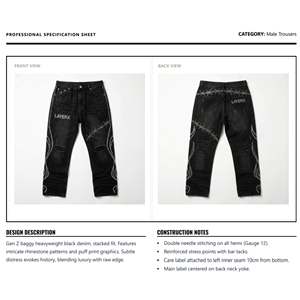 <b>Men</b> Midweight Black Straight High Waist Custom Rhinestone for Graphic <b>Baggy</b> Oversized Distressed Streetwear Y2K <b>Trousers</b> - Product Image 6