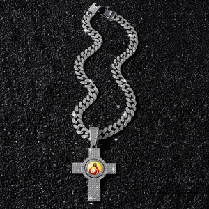 Collier chaîne cubaine de 13 mm de largeur, style tendance 2025, vente chaude, nouveau style, hip-hop, bling, strass, pendentif rotatif, croix pour la mode - Product Image 3