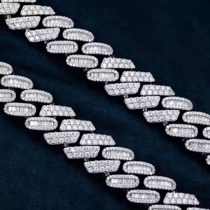 Ensemble de main MOISSANITE Stones Prong Cuban Link Chain Necklace Solid 925 Sterling Silver W/Rhodium Finish PASSES DIAMOND Tester - Product Image 3