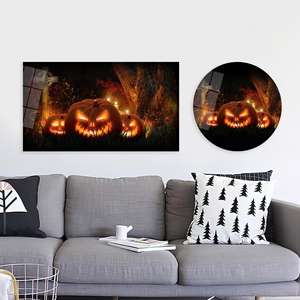 Toile imprimée : Art de la citrouille d'Halloween motif Jack-O'-Lantern effrayant, ART SUR VERRE TÉRMÉTRALÉ - Product Image 1