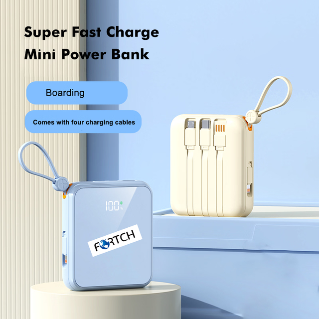 2026 Mini Power Bank 22.5W Fast Charging Built-in Cable Portable Charger