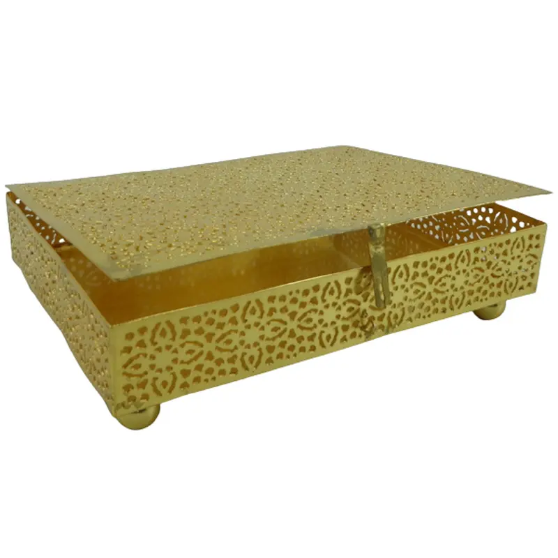 Caja rectangular de Metal de diseño elegante, caja de aluminio chapada en oro para accesorios de joyería, hecha a mano, personalizada