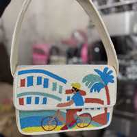 Sac à bandoulière bohème pour femme avec broderie de parapluie et soleil, style plage perlé, pour l'été