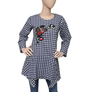 Top a cuadros estilo western para mujer - Azul y blanco - Product Image 3