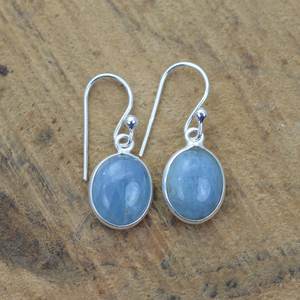 Boucles d'oreilles pendantes aigue-marine en argent sterling 925 plaqué or forme ovale pierre précieuse sertissage bijoux de mariage cadeau - Product Image 1