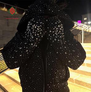 Sparkly Embellished Hooded Sweatshirt with Pockets, Streetwear Full Zipper <b>Balaclava</b> Hoodie - Product Image 6