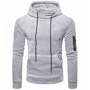 Men's Long Sleeve Pullover Winter Sweatshirt Soft <b>Fleece</b> Velvet Hoodie <b>Zipper</b> Pocket Embroidered Plain Dyed Warm Streetwear - Product Image 2