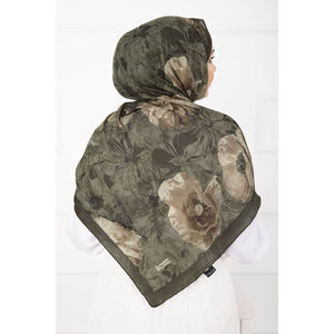 Écharpe en bambou kaki à motif floral, série voile et masque de protection solaire - Product Image 4
