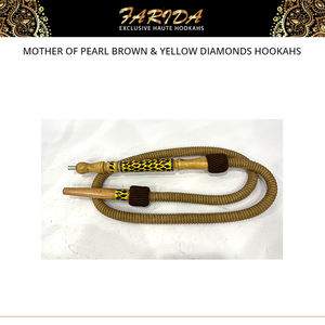 Chichas de luxe en acier inoxydable plaqué or avec nacre égyptienne et diamants bruns et jaunes - Product Image 3