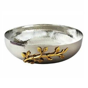 Assiette et bol de service en métal vintage argenté en acier inoxydable avec plateau martelé Outils à salade pour la fête - Product Image 1