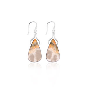 Pendientes colgantes de piedras preciosas de pera de jaspe hechos a mano de Latón chapado en plata, regalo de dama de honor, joyería de latón, pendientes personalizados - Product Image 1