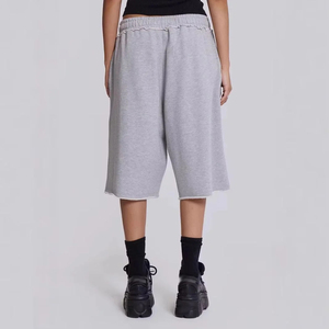 Shorts amples gris délavé pour homme, taille mi-haute, avec cordon élastique, style streetwear décontracté - Product Image 3