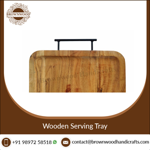 Elegante bandeja de servicio Rectangular de madera de color con acabado de madera natural personalizada hecha a mano con asas de metal para cocina y comedor - Product Image 5