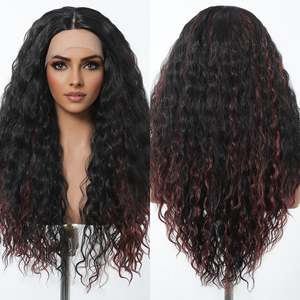 DWY Bold and Beautiful <b>Short</b> Curly <b>Wig</b> for Black Women Black and Red with Transparent Lace Fiber Synthetic 24-30 Inches - Product Image 3
