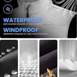 Gilets d'hiver décontractés pour hommes en toile polyester/coton avec doublure polaire, double fermeture éclair, imperméables et coupe-vent - Product Image 5