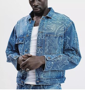 Chaqueta de mezclilla azul con logotipo personalizado de moda, 100% algodón, informal, para hombre, estilo urbano. - Product Image 5