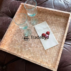 Premium MOP Inlay Tray by Tradebyd Elegante bandeja hecha a mano Ideal para servir en la cocina y regalos - Product Image 1