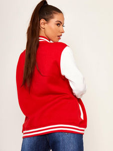 Veste de baseball en laine tricotée pour femme, bleu, manches contrastées, respirante, toile, doublure en coton solide, hiver, fabrication directe - Product Image 5