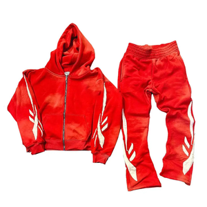 2026 Custom Vintage Acid Wash Hoodies Cotton French Terry Zip up Men's Sweatpants and Hoodie <b>Set</b> With Applique <b>Embroidery</b> Logo - Product Image 1