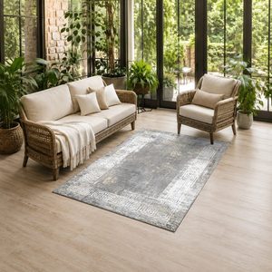 Tapis de salon LXDP-0810 gris argenté traditionnel oriental imprimé numériquement, lavable en machine, en chenille, antidérapant, vente en gros - Product Image 6