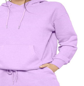 Nueva llegada personalizada 100% algodón mujeres 2 piezas pulóver chándales suave invierno luz Color sólido ajuste Regular traje transpirable - Product Image 5