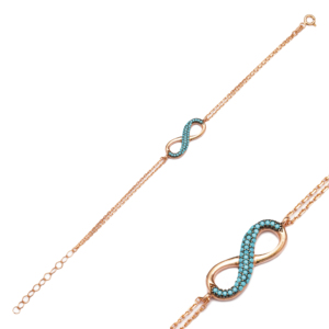 Infinity Design Shiny Turquoise Stone Double Row Chain Woman <b>Bracelet</b> Wholesale Turkish Handcraft 925 <b>Silver</b> Jewelry - Product Image 1