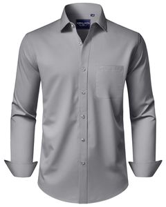 Chemises habillées formelles pour hommes de haute qualité 100% coton noir blanc rose bleu uni à manches longues sans plis à boutons - Product Image 6