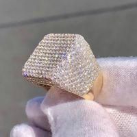 Bague Hip Hop de mariage pour homme en moissanite, en argent sterling 925 plaqué rhodium, taille brillant, sertissage pavé, luxueuse, pour rappeurs, pour le petit doigt