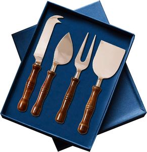 Juego de Cubiertos para Queso de Acero Inoxidable con Mango de Madera, 4 Piezas, Juego de Cubiertos de Cocina y Vajilla de Acero Inoxidable para Mantequilla, Pizza y Queso - Product Image 5