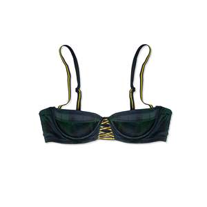 Sujetador con estampado de cuadros azules para mujer, cómodo, inalámbrico, push-up, con ganchos ajustables, suave, de una pieza - Product Image 1
