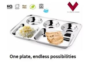 2025 Vente chaude Écologique De Luxe En Acier Inoxydable 5 Compartiments Mess Plateau avec Bords Rectangle Thali Déjeuner Assiette À Dîner - Product Image 4