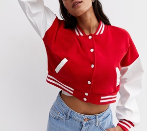 แจ็กเก็ตเบสบอลแขนยาวสำหรับผู้หญิงเสื้อแจ็คเก็ตหนังตัวสั้นปักโลโก้ได้ตามต้องการ - Product Image 1