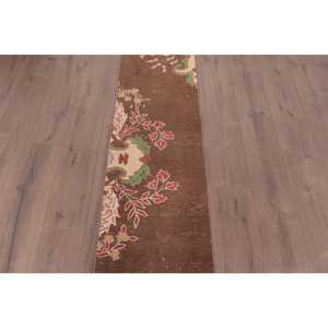 Turkish Rug, 1.6x9.8 ft Vintage Rug, <b>Brown</b> Check <b>Wool</b> Rug - Product Image 3