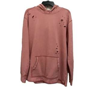 Sweat à capuche vintage en détresse respirant couleur unie 100% coton lourd français éponge avant Logo longue longueur pour l'hiver - Product Image 1