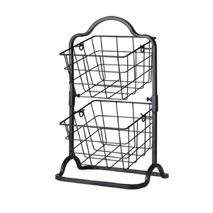 2 Tier Fruit Basket Stand Metal <b>Wire</b> Fruit Basket Wood Base Kitchen Countertop Fruit Holder Customized Size Shape Top Selling - Product Image 2