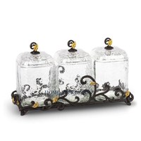 Ensemble de 3 récipients de rangement pour cuisine au design classique tendance, couvercle en verre, écologiques, faits à la main en métal, capacité de 401 à 500 ml