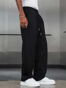 Venta al por mayor de pantalones de los hombres lavados Liso Negro Jogger Pantalones Loose Fit Streetwear Cintura elástica Casual Pantalones de chándal de gran tamaño a granel - Product Image 3