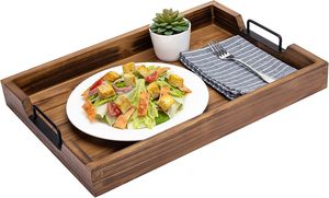 Plateau de rangement en bois massif de qualité supérieure avec poignées métalliques robustes, grande taille, design durable pour la cuisine, la salle à manger, la table basse, l'usage domestique - Product Image 2