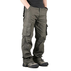 100% coton hommes pantalons décontractés taille élastique grande taille pantalon multi-poches Baggy Cargo pantalon hommes - Product Image 3