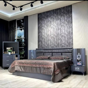 Juego de muebles de dormitorio de madera y tablero de MDF de lujo moderno personalizado con características de almacenamiento duraderas de Metal para el hogar, Hotel, Villa, apartamento - Product Image 1