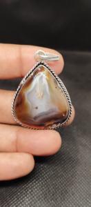 Colgante de Piedra Preciosa de Ágata Natural con Banda, Bisel Plateado sobre Latón, Joyería Fina para Boda, Collar, Material Principal Incluido - Product Image 4