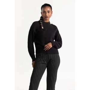 Pull noir vintage coréen pour femme avec découpes aux épaules et col à nœud, taille XS, pour l'automne et l'hiver - Product Image 2
