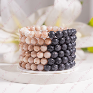 Pulsera de Piedras Preciosas Naturales de Alta Calidad con Difusor de Piedra Lunar Curativa y Cuentas de Lava de 8mm para Meditación, Joyería de Moda - Product Image 1