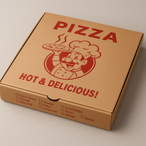 Caja de entrega de pizza de papel Kraft resistente a la grasa ecológica duradera blanca con orificios de ventilación para comida caliente - Product Image 1