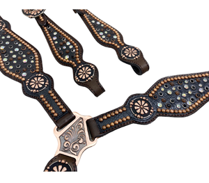 Quincaillerie en nickel et cuivre Cuir véritable Headstall de cheval Couleur marron Headstall Western Headstals et rênes Cheval - Product Image 5