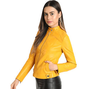Chaqueta de cuero transpirable para mujer, Color amarillo, calidad portátil, nuevo diseño a la moda - Product Image 3